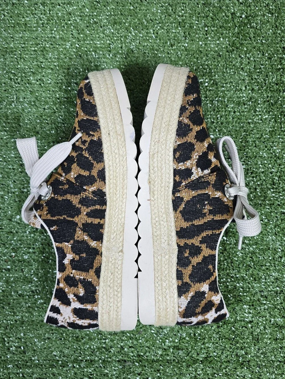 Crown & Ivy Dolly Espadrille Stacked Sole Leopard Woven Canvas Shoes Size 9